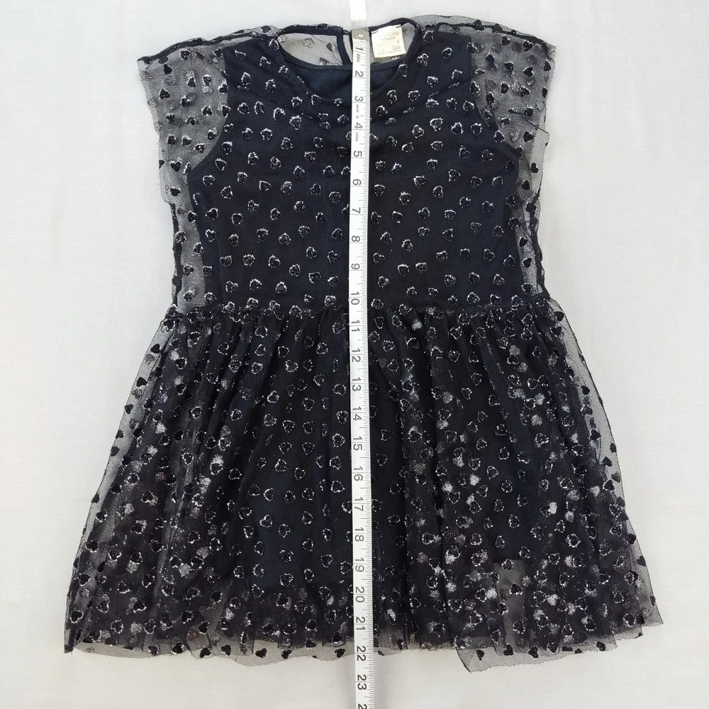 Zara Dress Girls‎ 6 Black Heart Print Tulle Overlay Sparkle Party Sleeveless